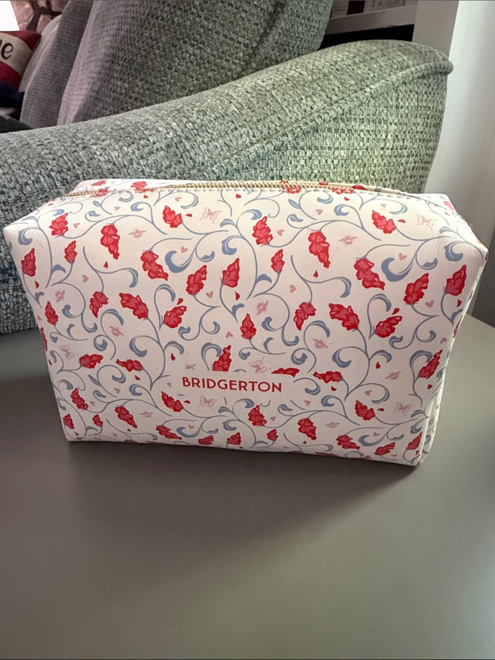 NWOT Bridgerton Floral Cosmetic Bag in White with Red Accents
